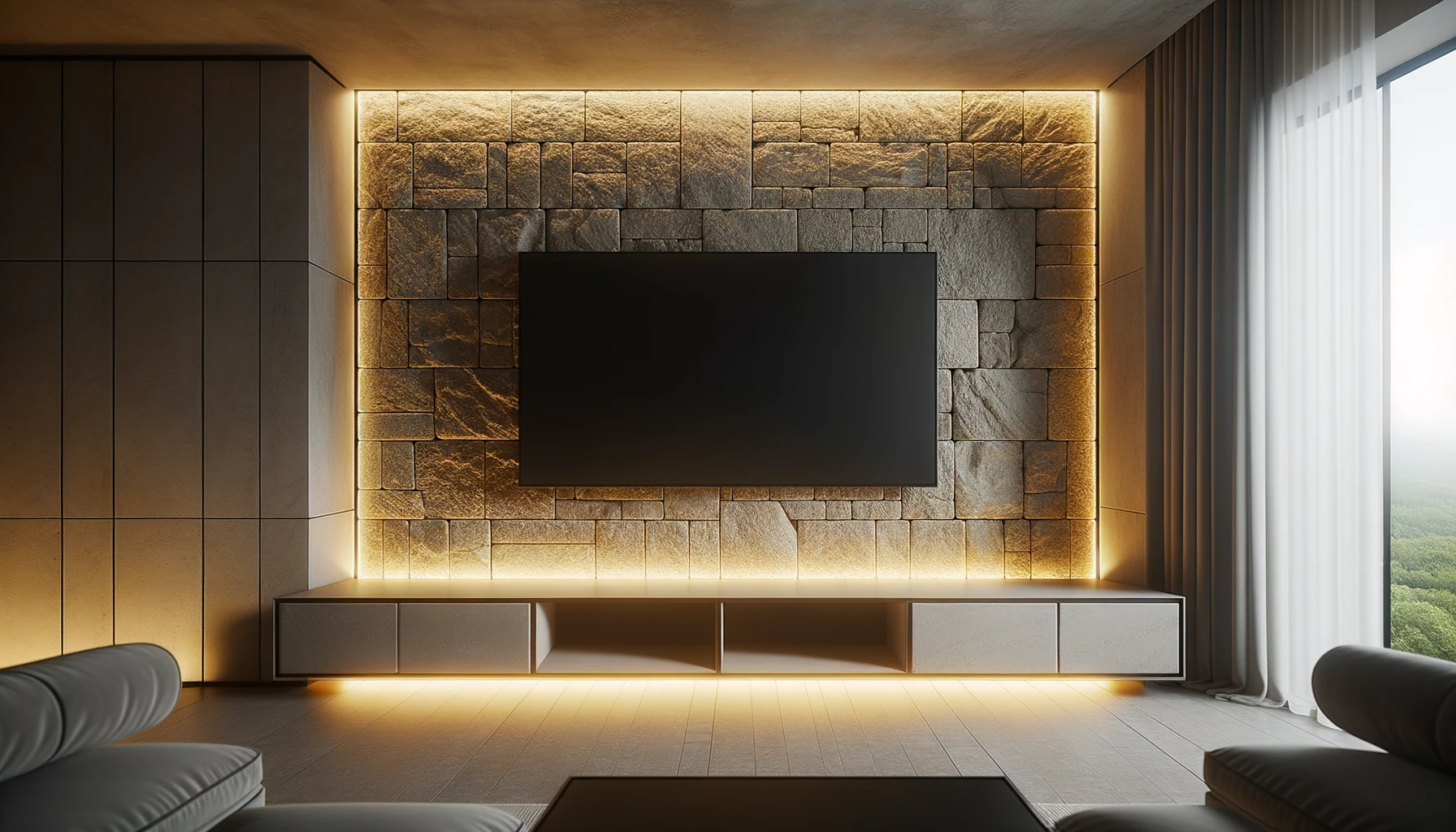 TV-Wand mit indirekter LED-Beleuchtung