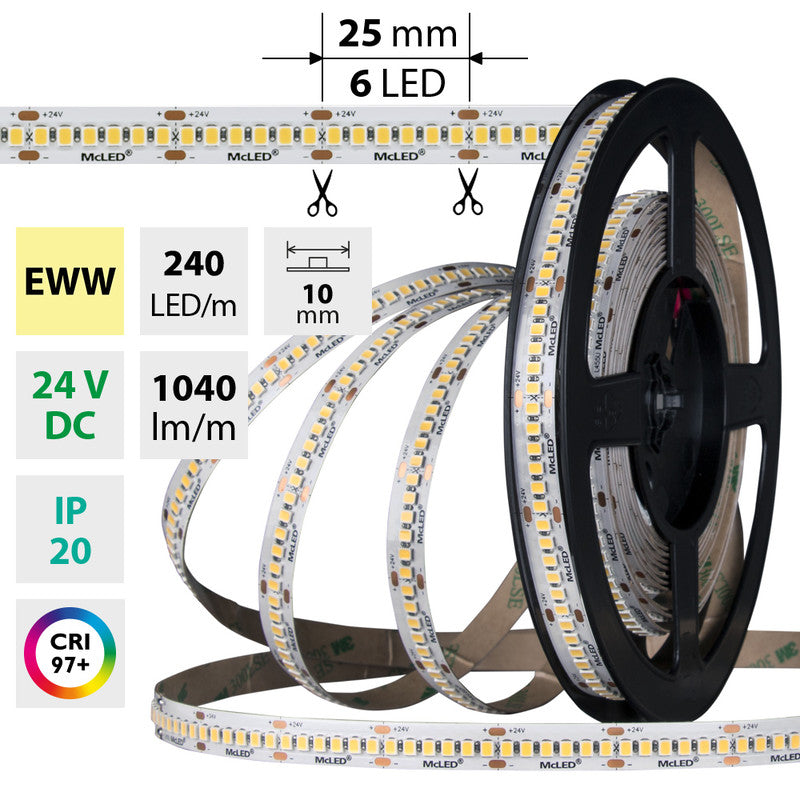 LED-Streifen in Extra Warmweiß mit 1040 Lumen und 14,4 Watt je Meter bei 24 Volt, IP20