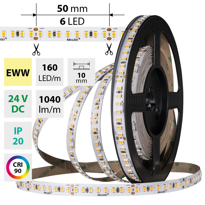 LED-Streifen in Extra Warmweiß mit 1040 Lumen und 9 Watt je Meter bei 24 Volt, IP 20