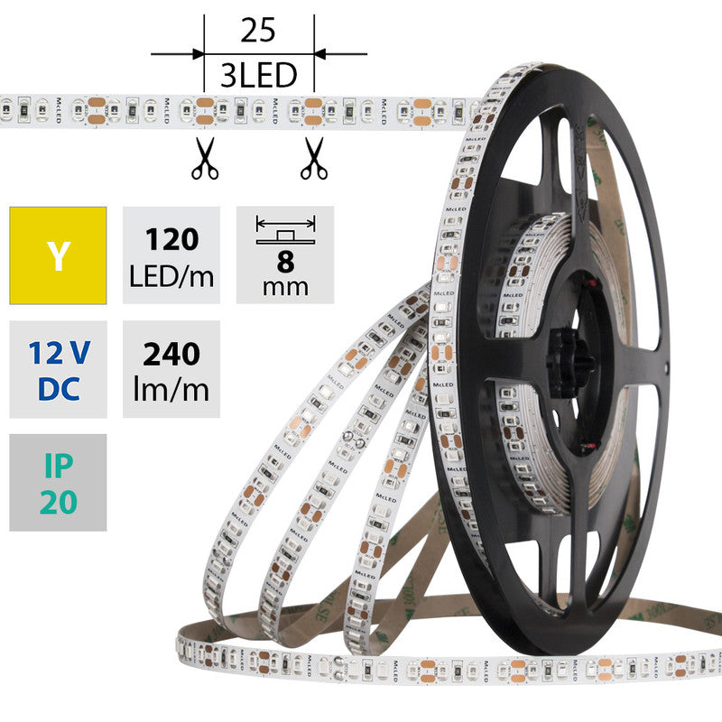 LED-Streifen in Gelb mit 240 Lumen und 9,6 Watt je Meter bei 12 Volt, IP20