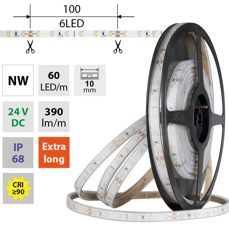 LED-Streifen in Neutralweiß mit 390 Lumen und 4,8 Watt bei 24 Volt, IP68