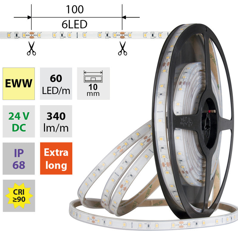 LED-Streifen in Extra Warmweiß mit 340 Lumen und 4,8 Watt je Meter bei 24 Volt, IP68