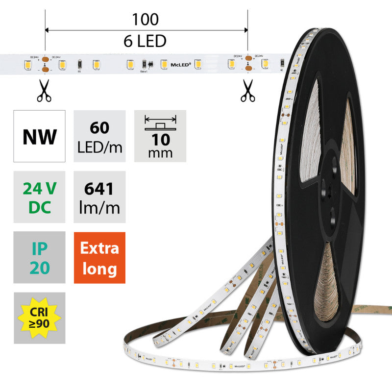 LED-Streifen in Neutralweiß mit 641 Lumen und 7,2 Watt je Meter bei 24 Volt, IP20