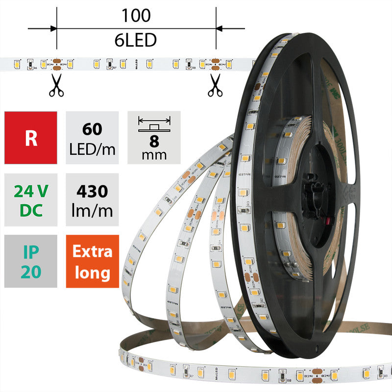 LED-Streifen in Rot mit 120 Lumen und 4,8 Watt je Meter  bei 24 Volt, IP20