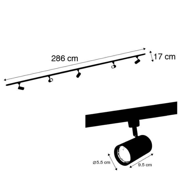 Schienensystem mit 5 Spots 1-Phasig - LF02