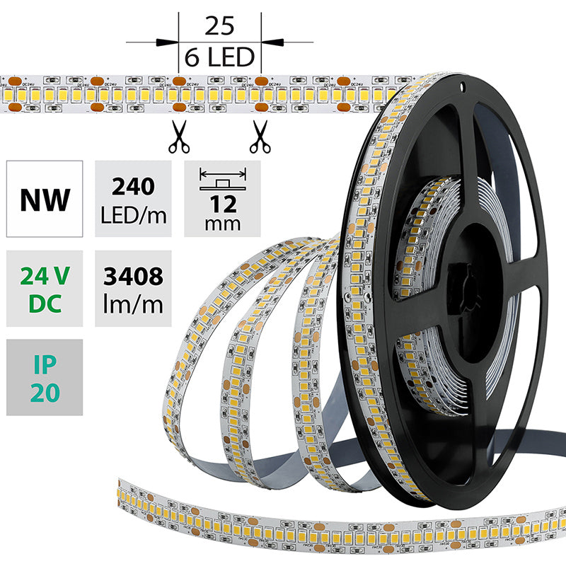 LED-Streifen in Neutralweiß mit 3408 Lumen und 38,4 Watt je Meter bei 24 Volt, IP20