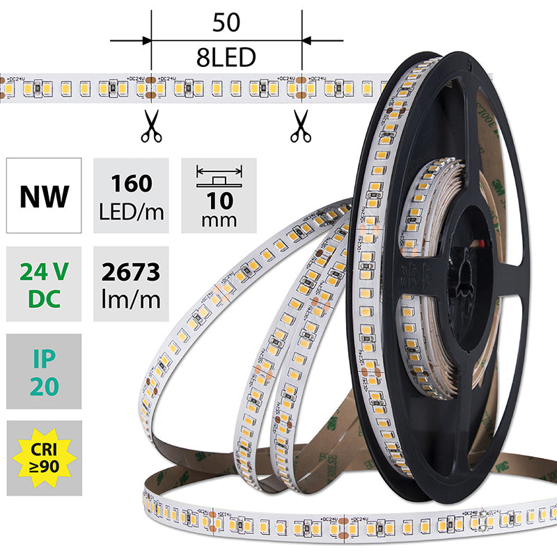 LED-Streifen in Neutralweiß mit 2673 Lumen und 19,2 Watt je Meter bei 24 Volt, IP20