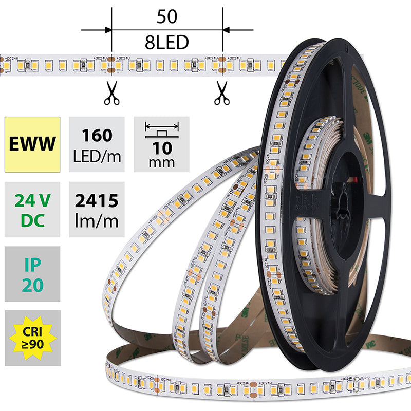 LED-Streifen in Extra Warmweiß mit 2415 Lumen und 19,2 Watt je Meter bei 24 Volt, IP20