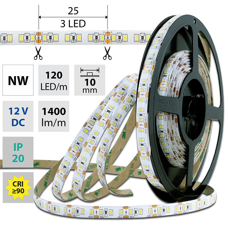 LED-Streifen in Neutralweiß mit 1400 Lumen und 14 Watt je Meter bei 12 Volt, IP20