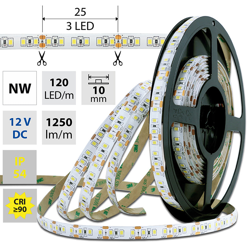 LED-Streifen in Neutralweiß mit 1250 Lumen und 14 Watt je Meter bei 12 Volt, IP54