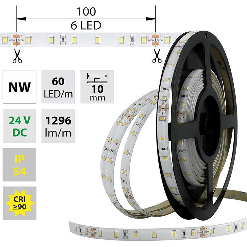 LED-Streifen in Neutralweiß mit 1296 Lumen und 14,4 Watt je Meter bei 24 Volt, IP54