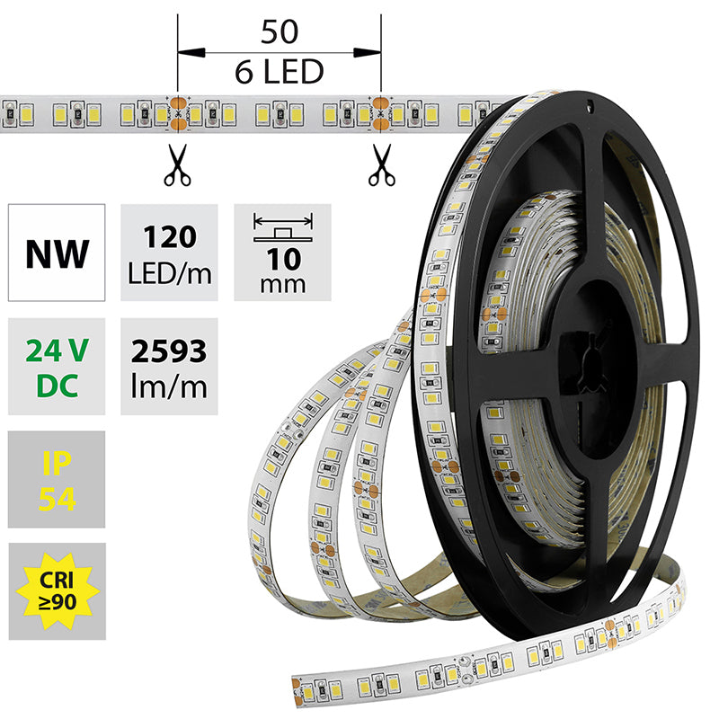 LED-Streifen in Neutralweiß mit 2592 Lumen und 28,8 Watt je Meter bei 24 Volt, IP54