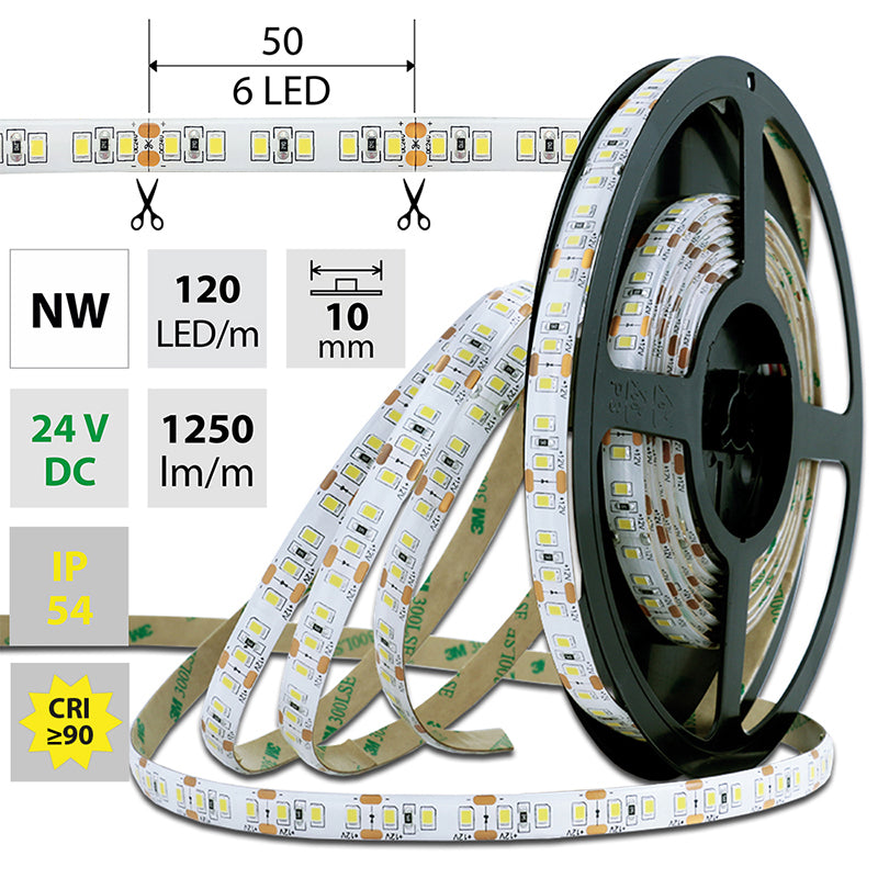 LED-Streifen in Neutralweiß mit 1250 Lumen und 14 Watt je Meter bei 24 Volt, IP54
