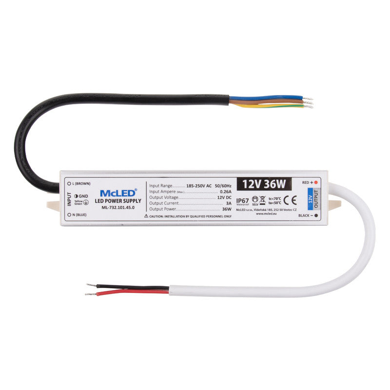 LED-Netzteil mit 36 Watt bei 12 Volt, IP67
