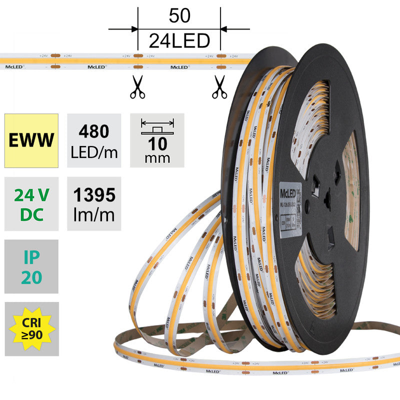 LED-Streifen COB in Extra Warmweiß mit 15 Watt und 1395 Lumen je Meter bei 24 Volt, IP20